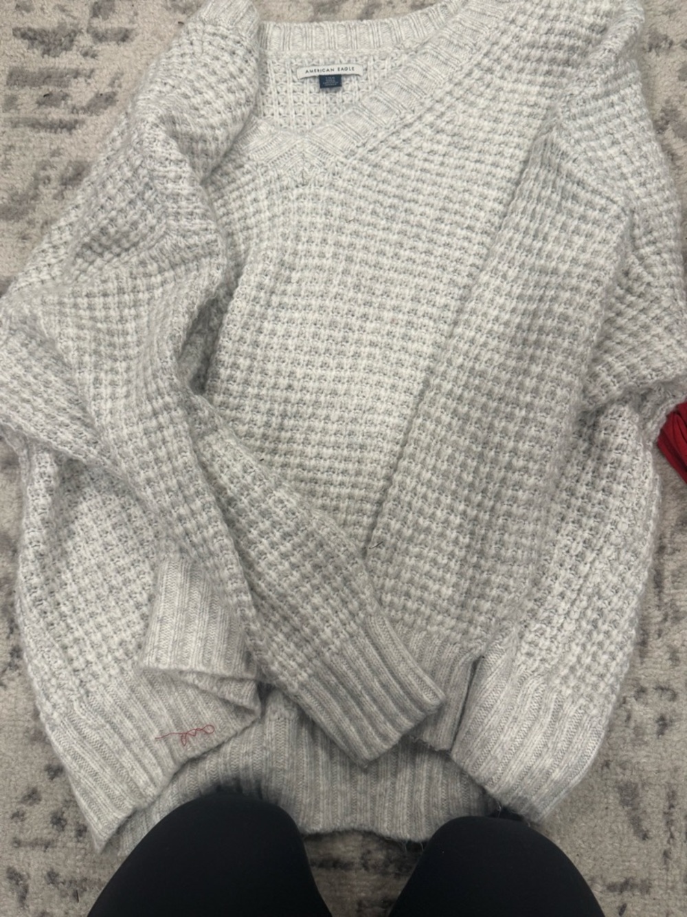 American Eagle Outfitters Light Heather Gray Waffle Knit Sweater